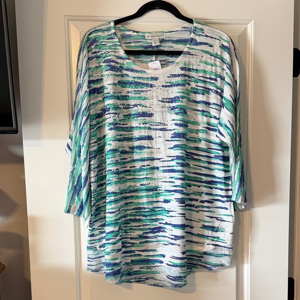 Striped Blue and Green Women's Top